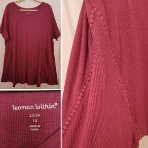 #427 Woman Within maroon waffle knit flared tunic